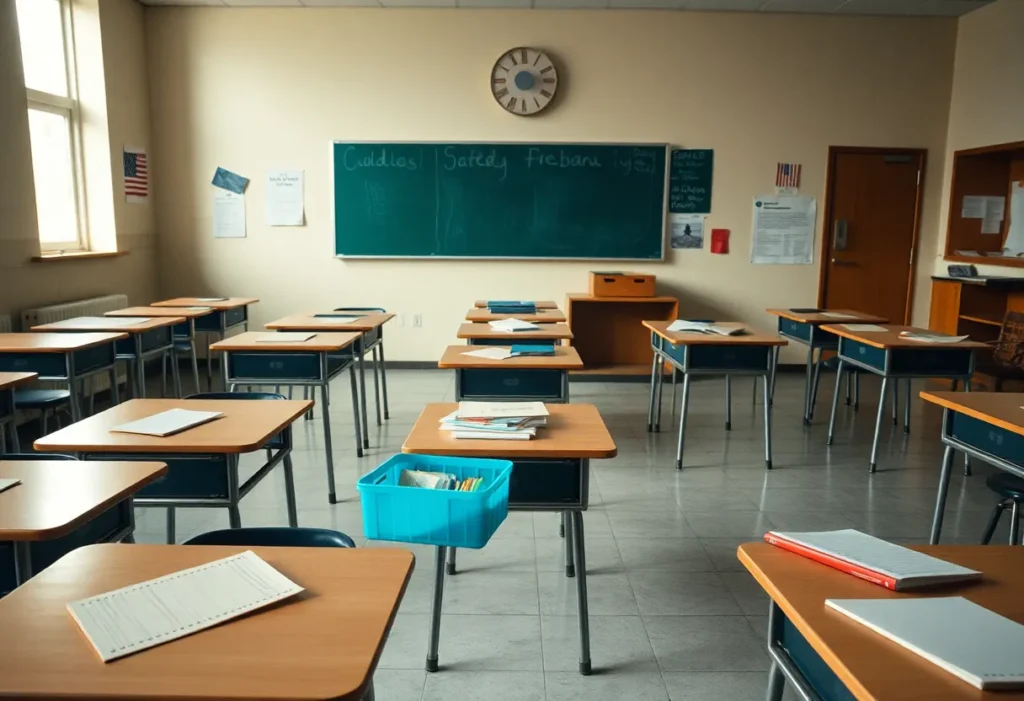 Empty classroom symbolizing concerns about student safety
