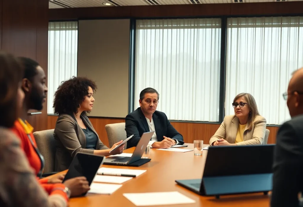 University board members discussing presidential search issues