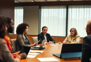 University board members discussing presidential search issues