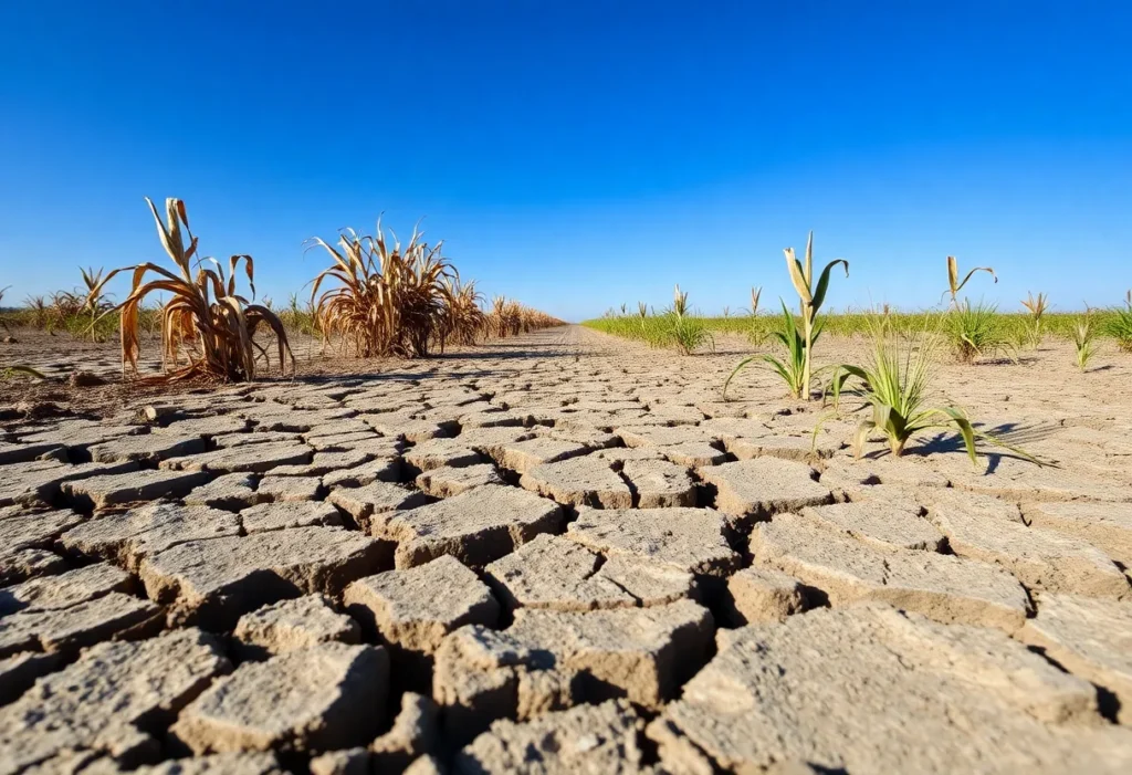 Dry farmland in Florida experiencing severe drought conditions.