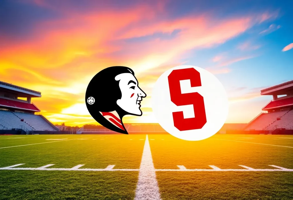 Football field depicting a matchup between Florida State and Stanford