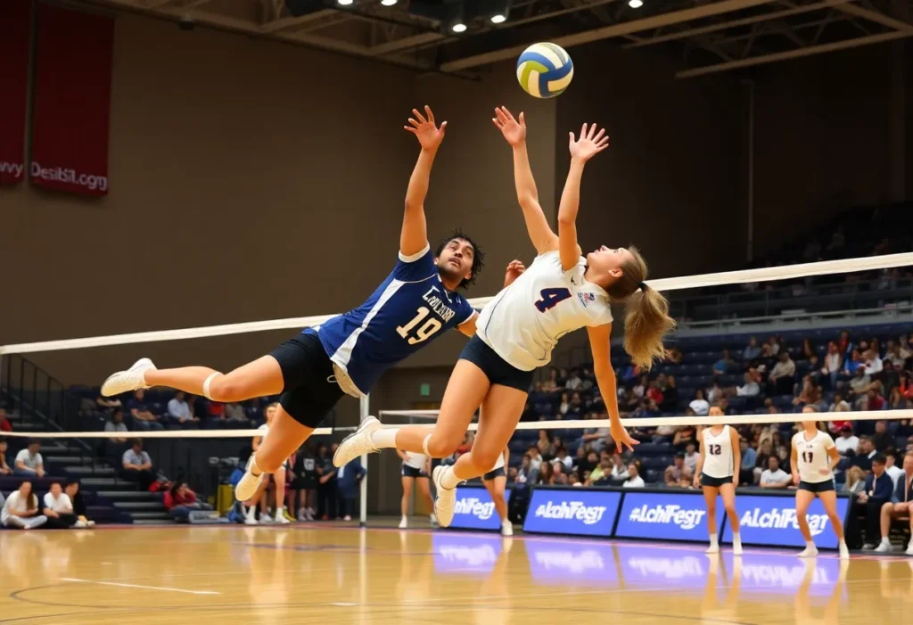 Florida A&M volleyball players in action during a match