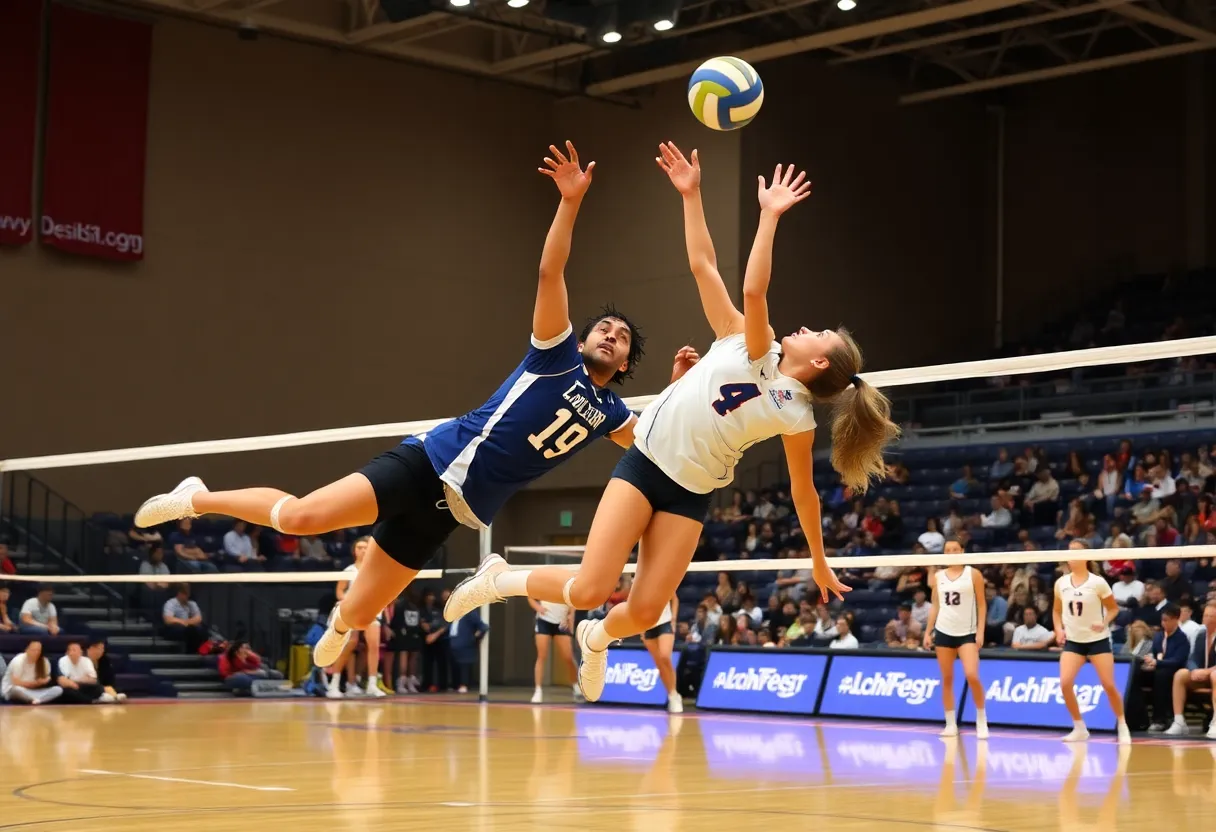 Florida A&M volleyball players in action during a match