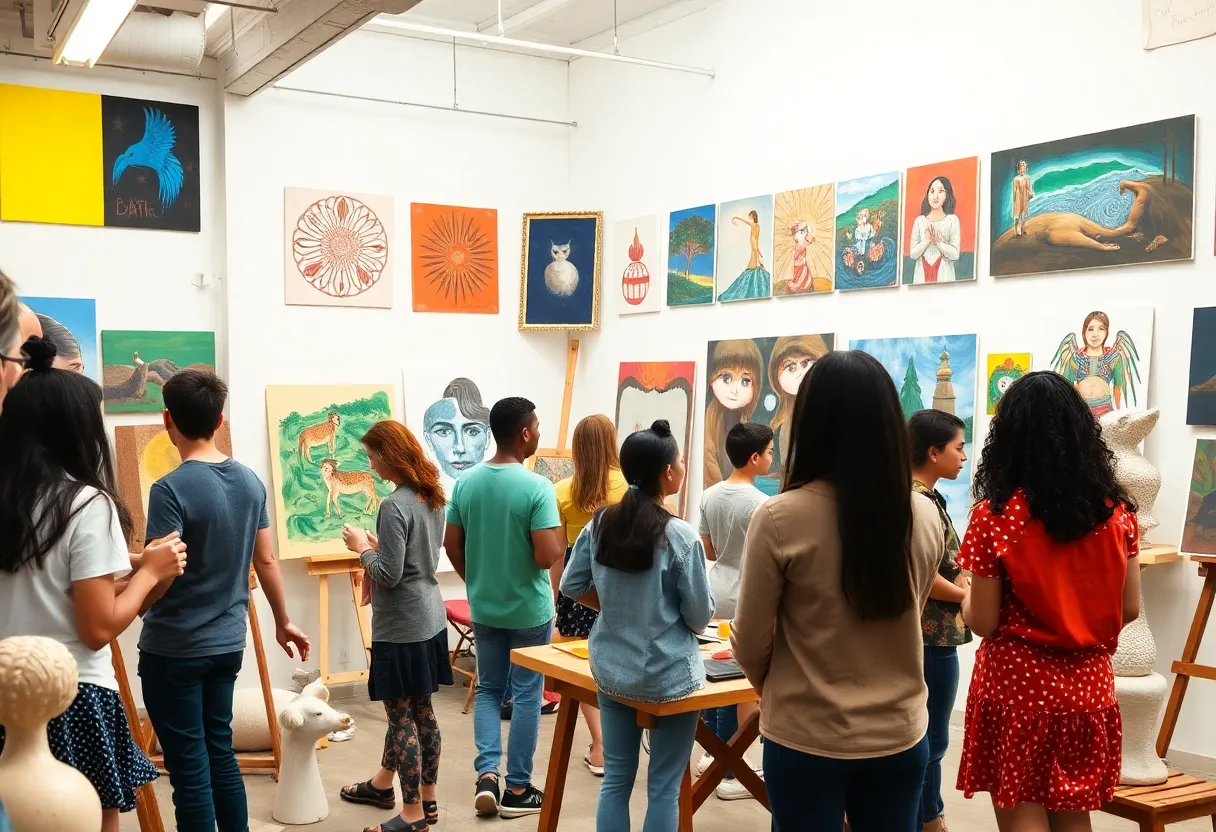 Students creating art in vibrant studio at Florida State University