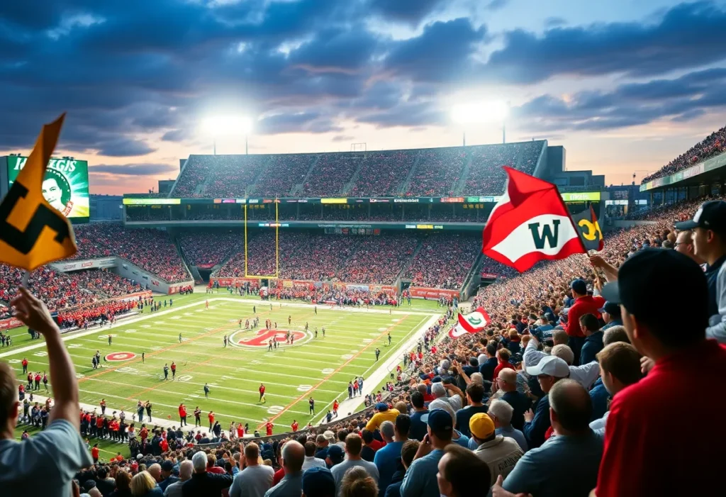 A lively scene at a Florida State University football game with cheering fans.