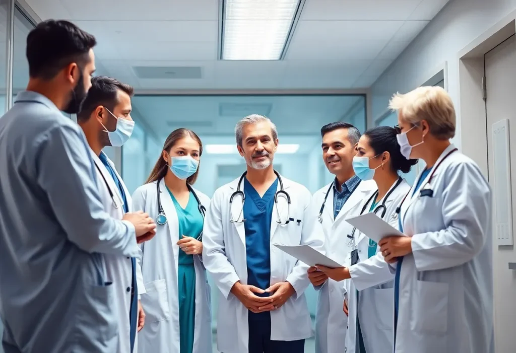 Healthcare professionals collaborating in a hospital environment