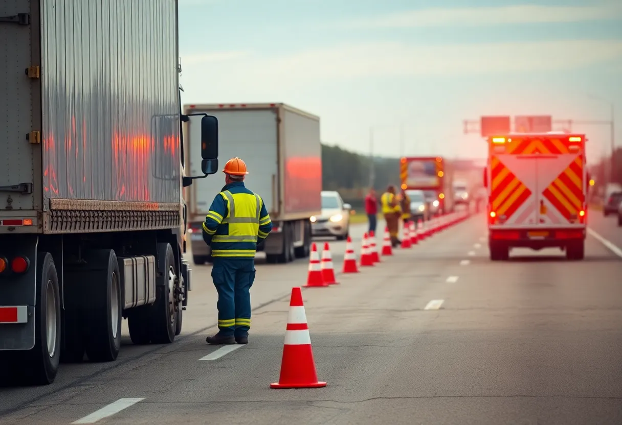 Emergency responders on the scene of a truck accident on Interstate 10.