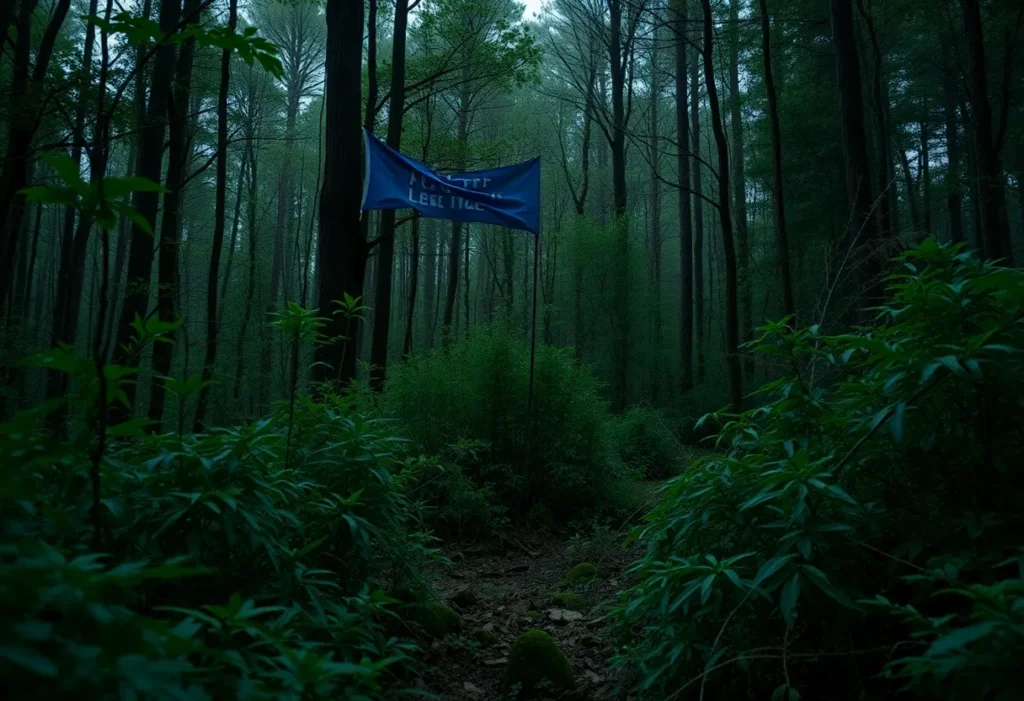 Dense forest with underbrush symbolizing ongoing investigations.