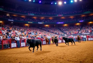 Bull rider competing during the PBR event at FSU stadium.