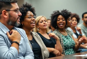 Community members at a Tallahassee city commission meeting expressing their views