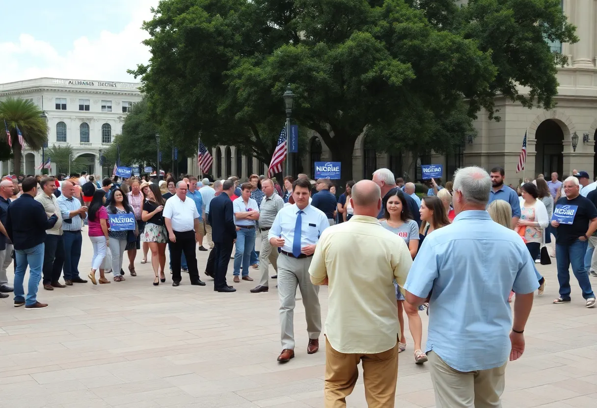 Crowd engaging in political discussions in Tallahassee