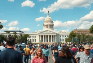 City scene of Tallahassee with federal buildings, illustrating concerns over imminent government shutdown.