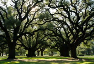 Tranquil landscape of oak trees in Tallahassee reminiscent of poetry inspirations.