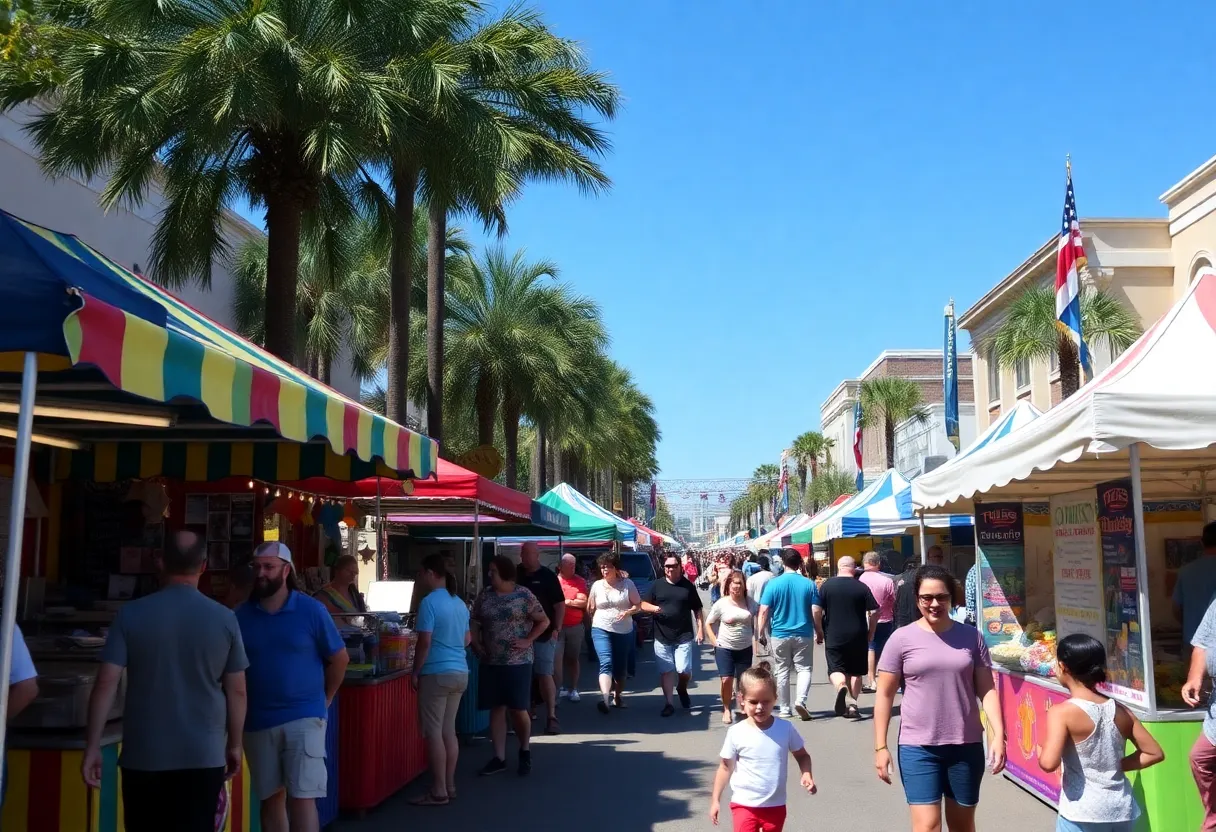 A vibrant festival in Tallahassee with activities and families enjoying.