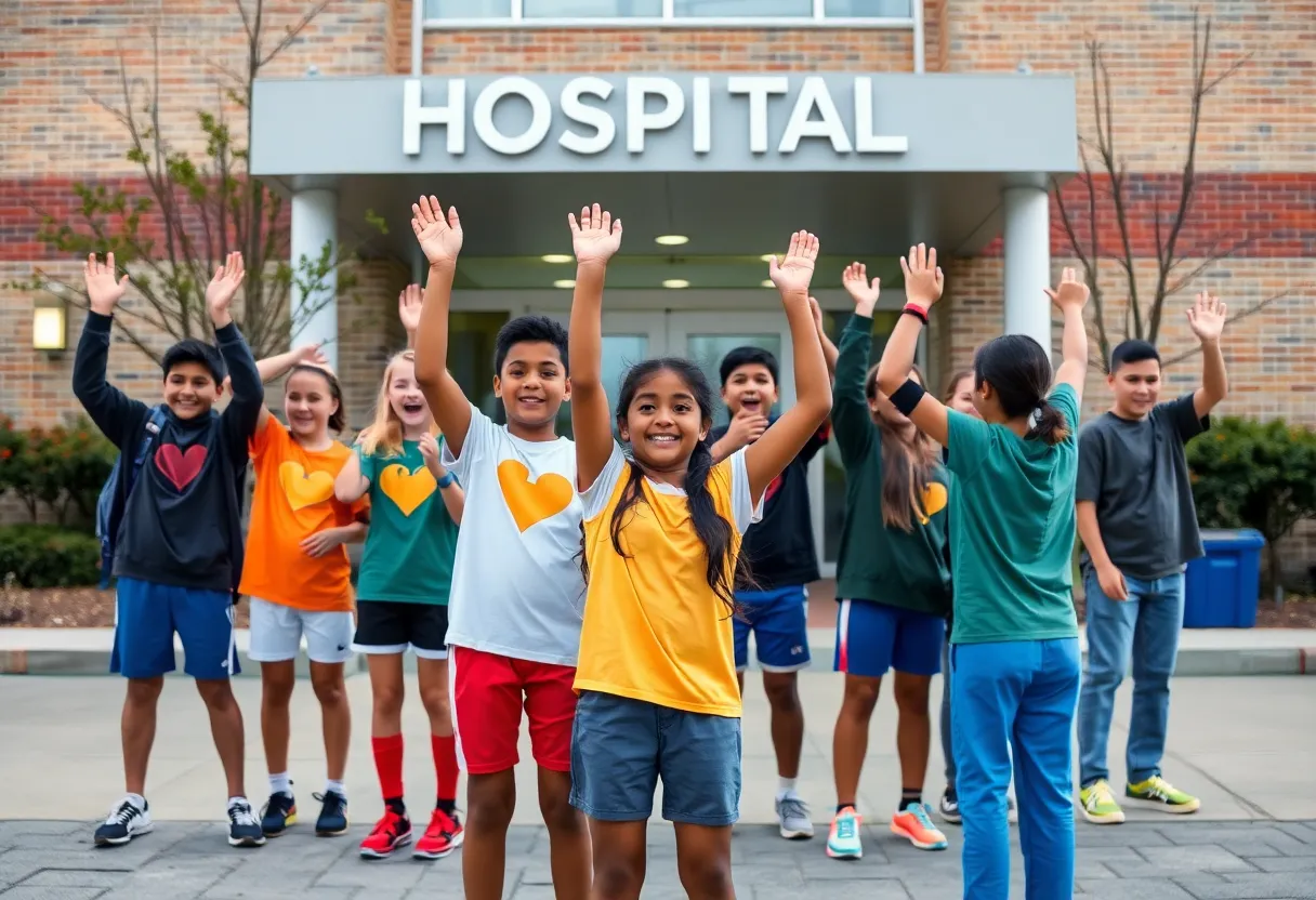 Teammates showing support and unity outside a hospital