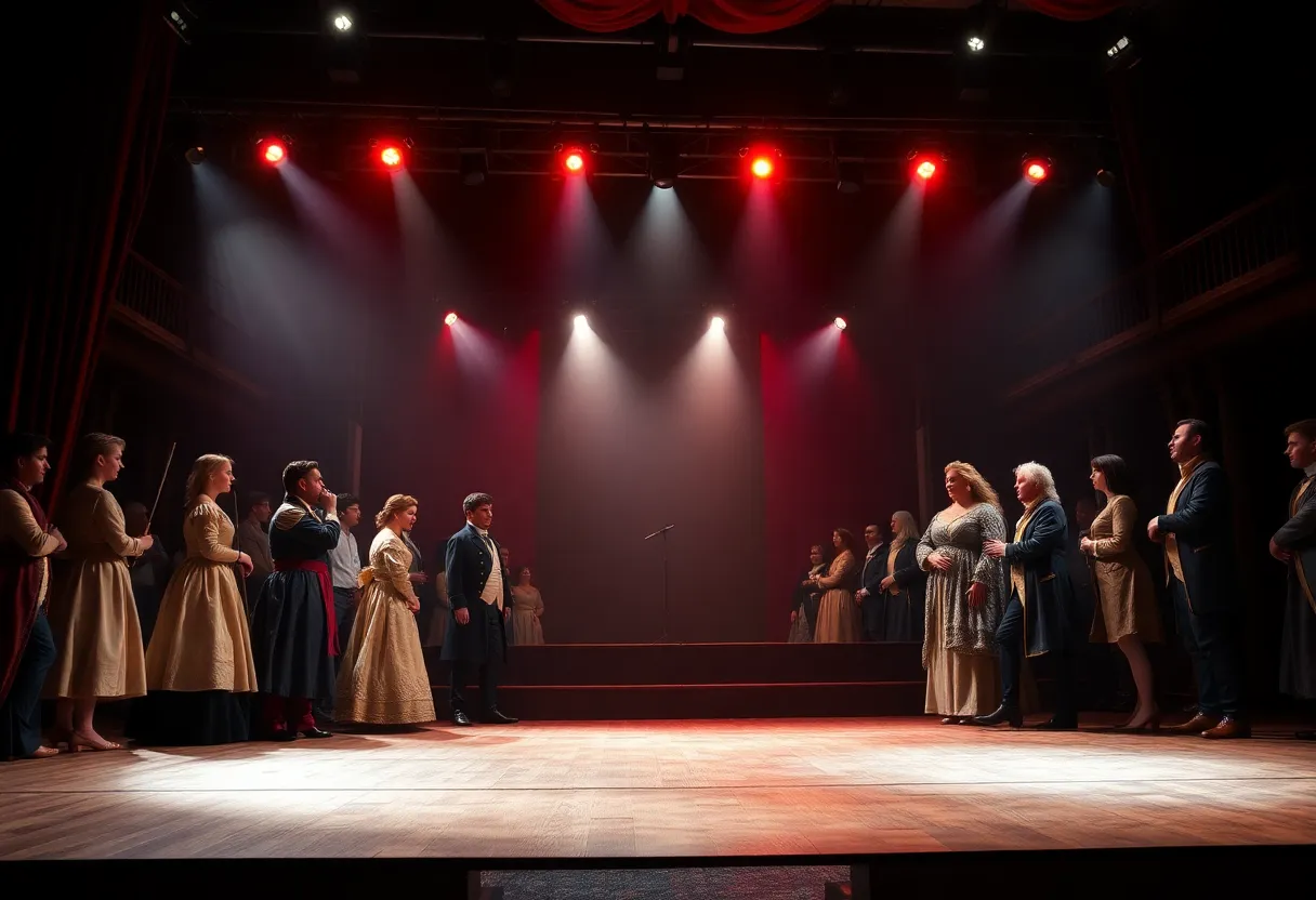 Stage of The Revolutionists play with historical costumes