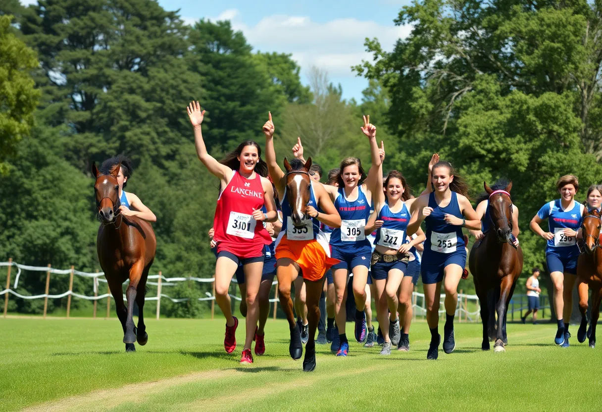 University of Georgia cross country team celebrating their victory at the race