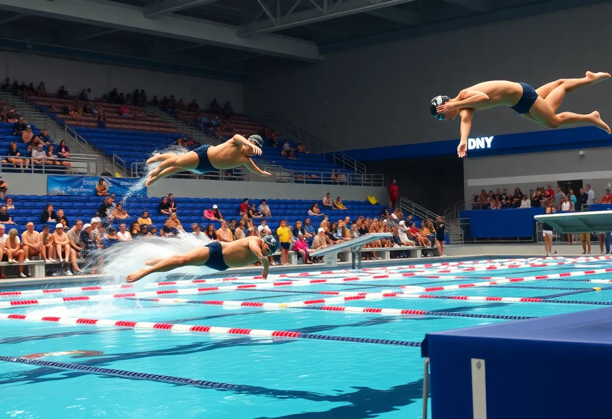 Men's swimming and diving team at West Virginia University in action