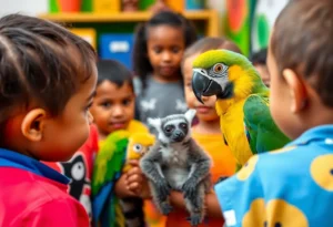 Children engaging with animals during a wildlife education program