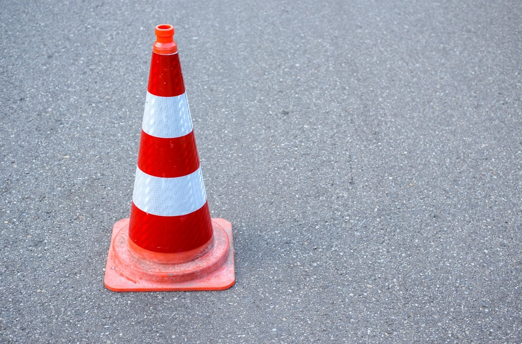 Traffic cone on a road