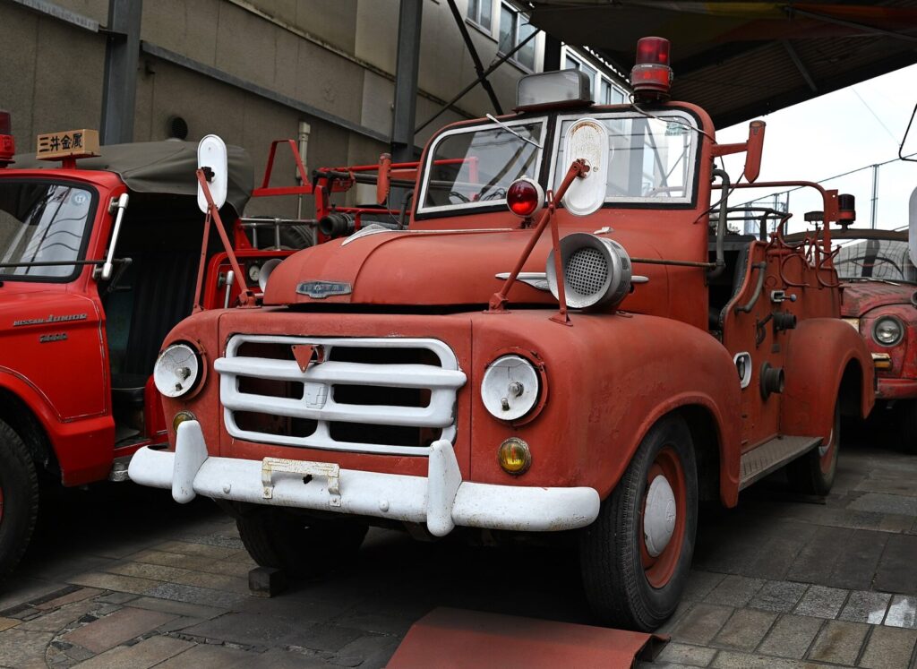 Fire truck parked outside a station bay